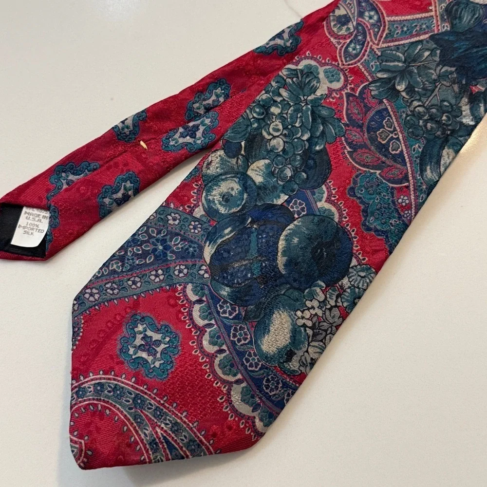 Oscar de la Renta Couture Silk Necktie Baroque Floral Scrolls Vintage Boutique - Picture 2 of 8